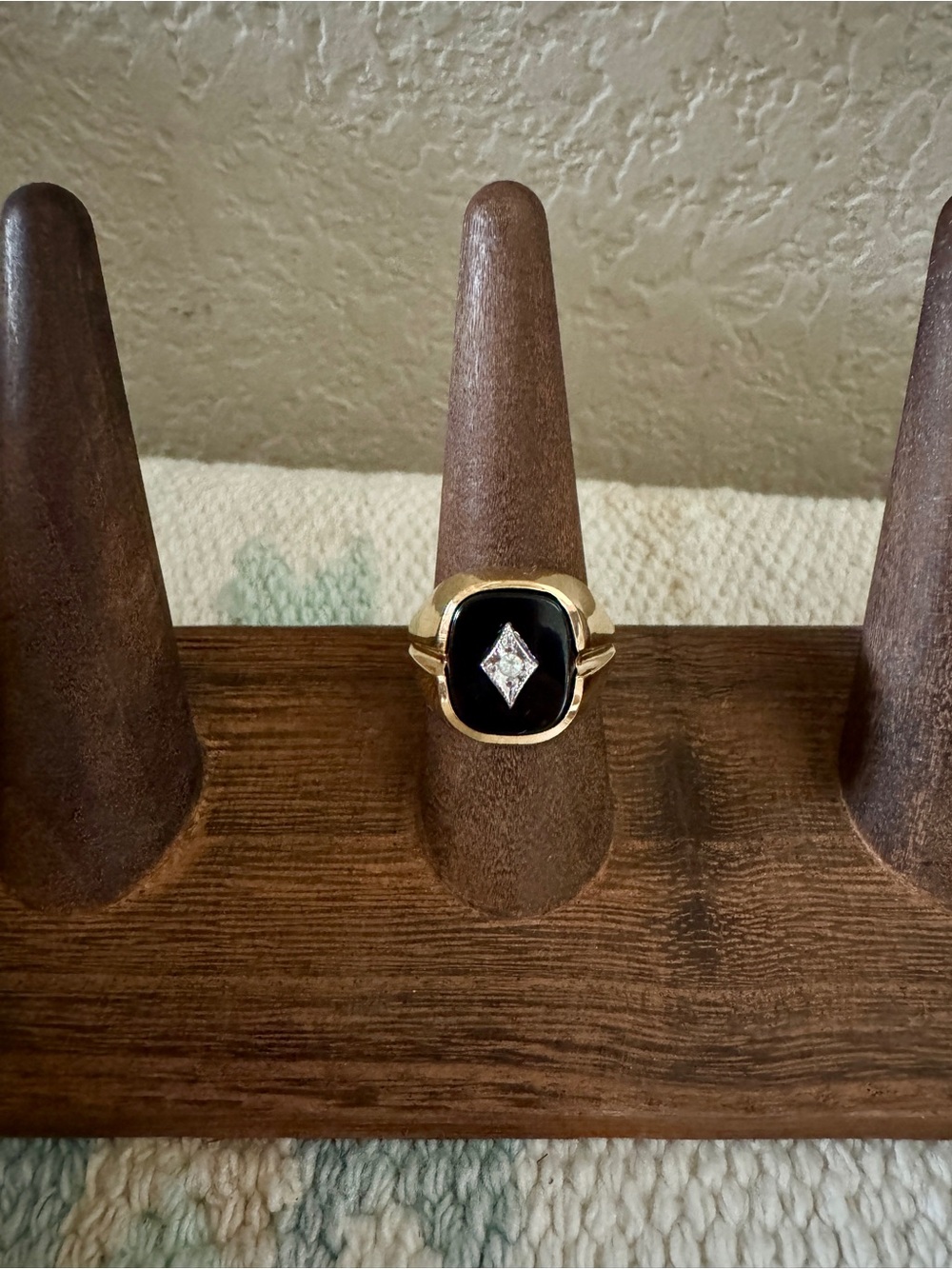 Vintage Gold Tone Signet Ring with Rhinestone - Picture 2 of 4